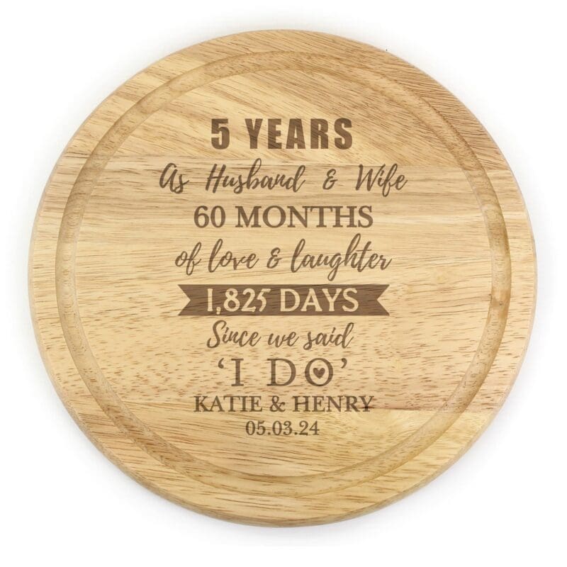 Personalised 5th Anniversary Heart Chopping Board
