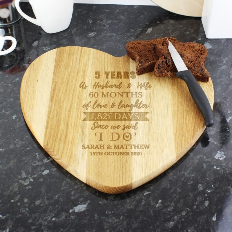 Personalised 5th Anniversary Heart Chopping Board