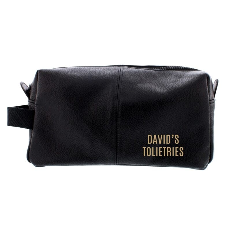 Personalised Luxury Black leatherette Wash Bag