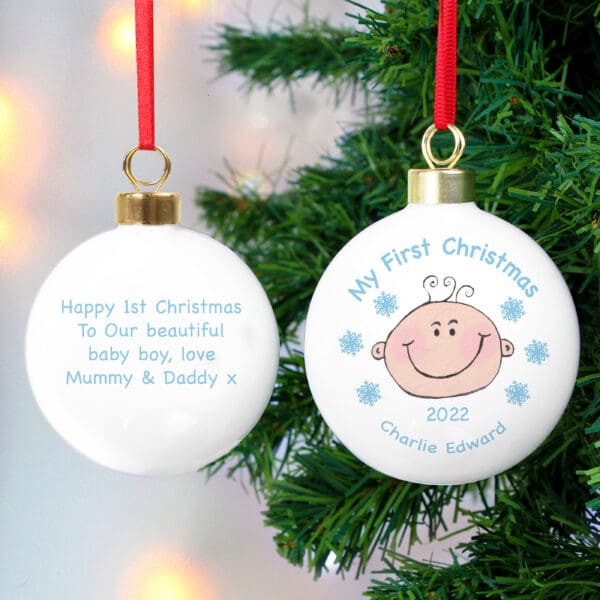 Personalised Baby Boy My First Christmas Bauble