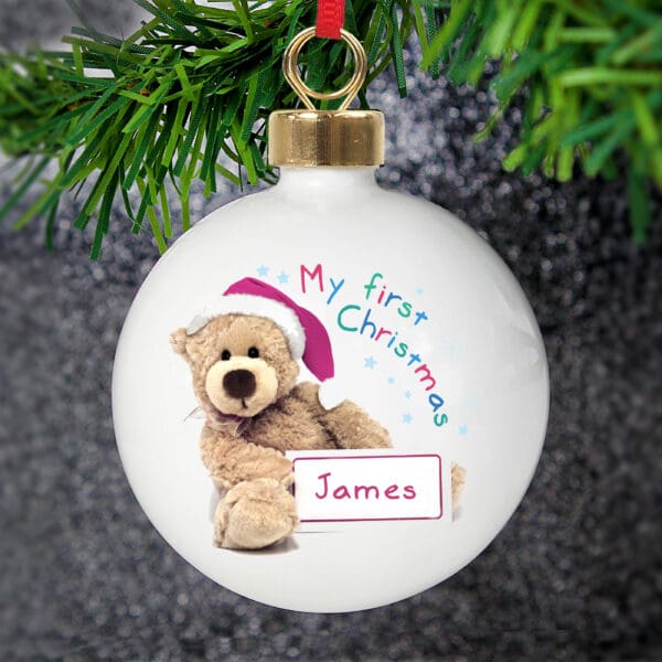 Personalised Teddy 1st Christmas Bauble