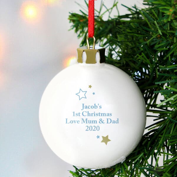 Personalised Gold & Blue Stars My 1st Christmas Bauble