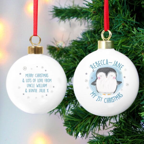 Personalised 1st Christmas Penguin Bauble