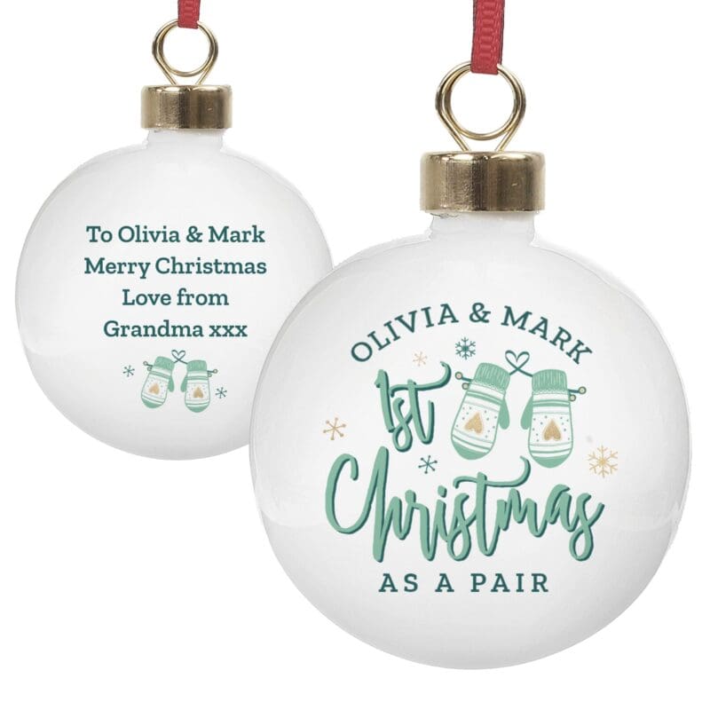 Personalised Couples Christmas Mittens Bauble