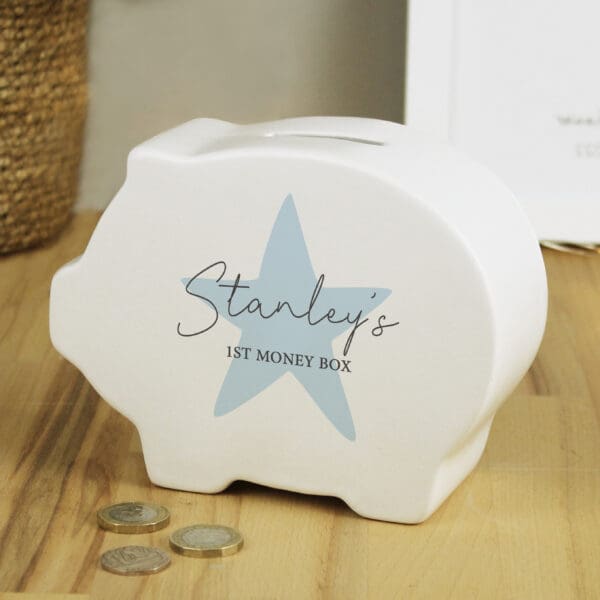 Personalised Blue Star Piggy Bank 16 Personalised Blue Star Piggy Bank