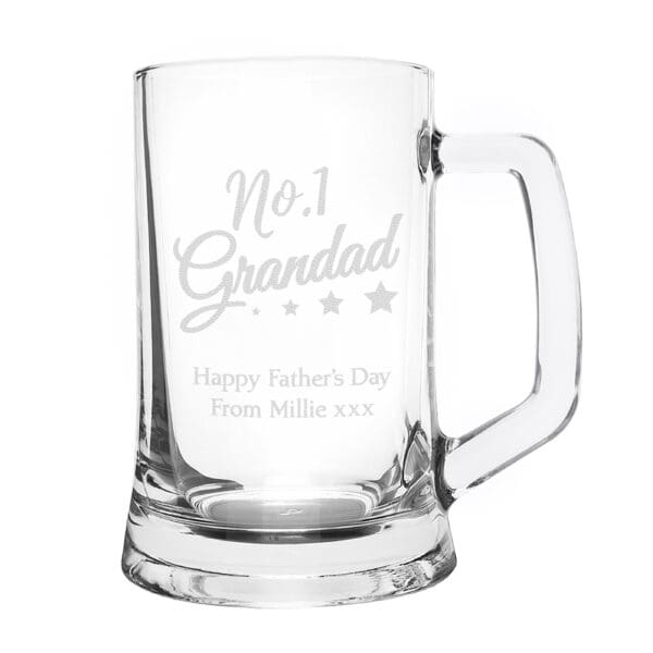 Personalised No.1 Grandad Glass Pint Stern Tankard