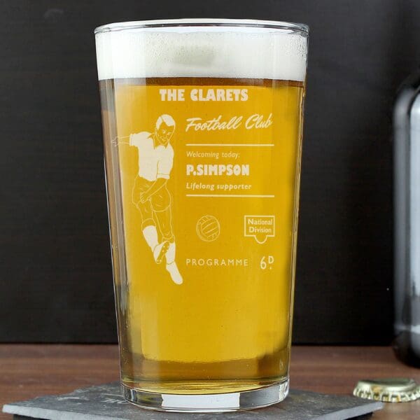 Personalised Vintage Football Supporter's Pint Glass