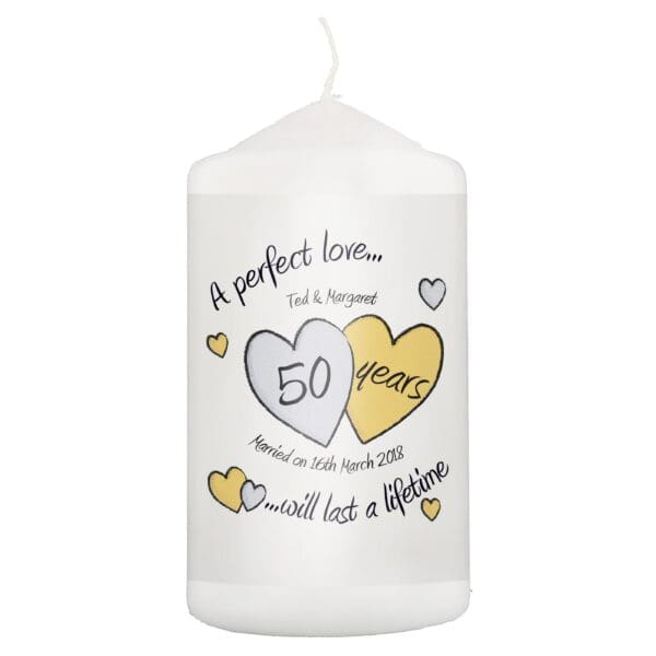 Personalised A Perfect Love Golden Anniversary Pillar Candle