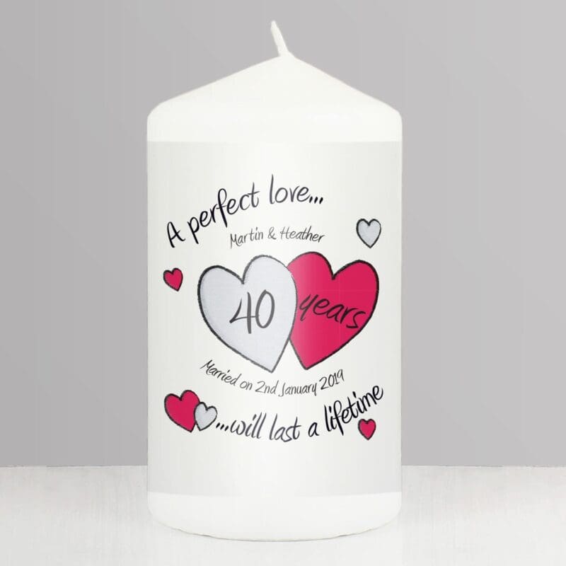 Personalised A Perfect Love Ruby Anniversary Pillar Candle