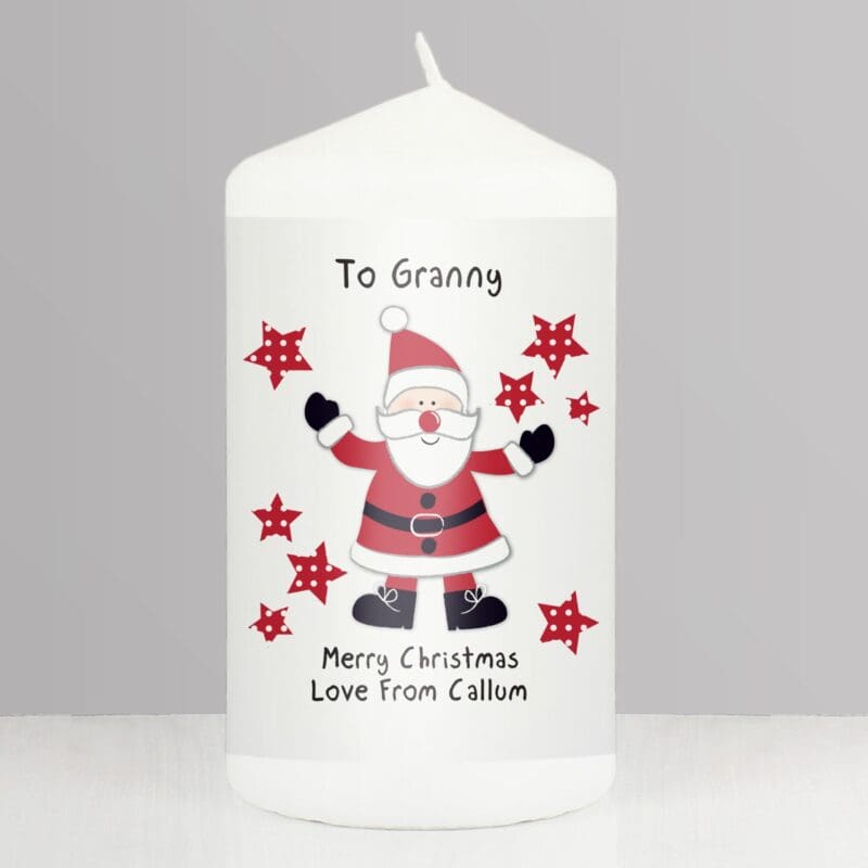 Personalised Spotty Santa Pillar Candle