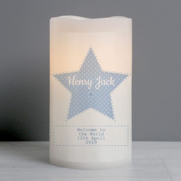 Personalised Stitch & Dot Baby Boy Nightlight LED Candle