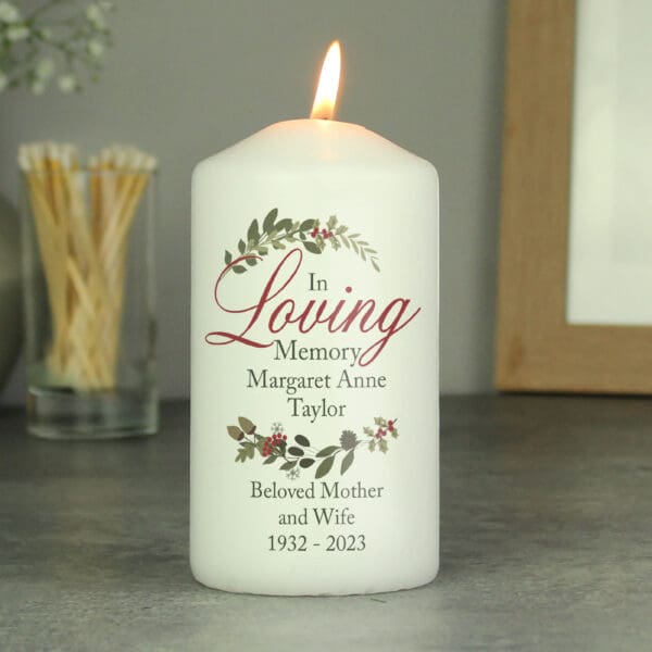 Personalised In Loving Memory Wreath Pillar Candle