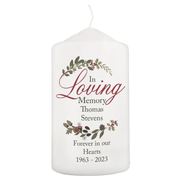 Personalised In Loving Memory Wreath Pillar Candle