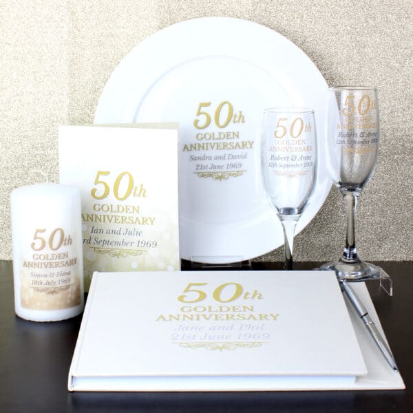 Personalised 50th Golden Anniversary Pillar Candle