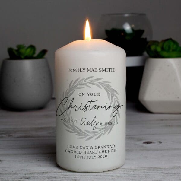 Personalised 'Truly Blessed' Christening Pillar Candle