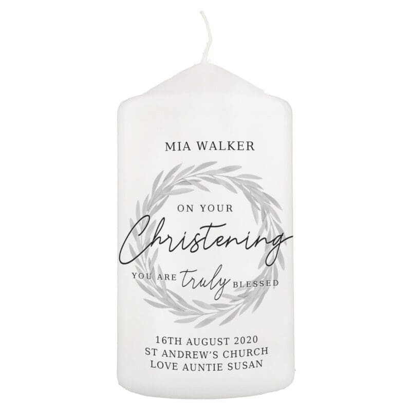 Personalised 'Truly Blessed' Christening Pillar Candle