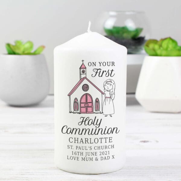 Personalised Girls First Holy Communion Pillar Candle