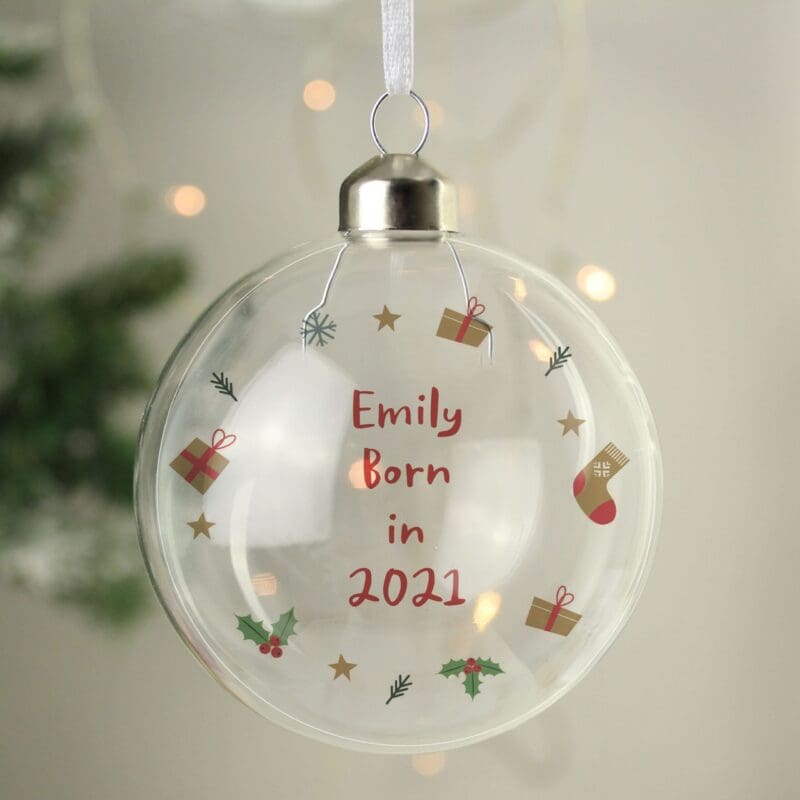 Personalised First Christmas Glass Bauble