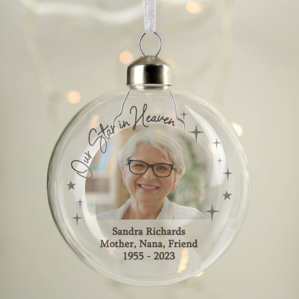 Personalised Photo Upload Memorial Glass Bauble 14 Personalised Photo Upload Memorial Glass Bauble
