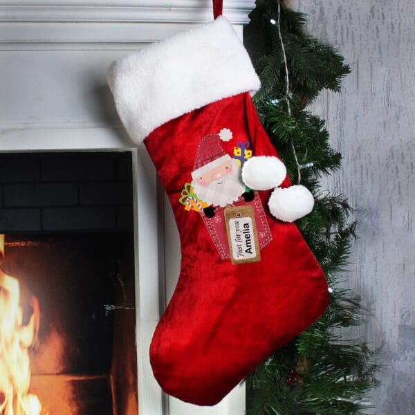 Personalised Santa Claus Luxury Red Stocking