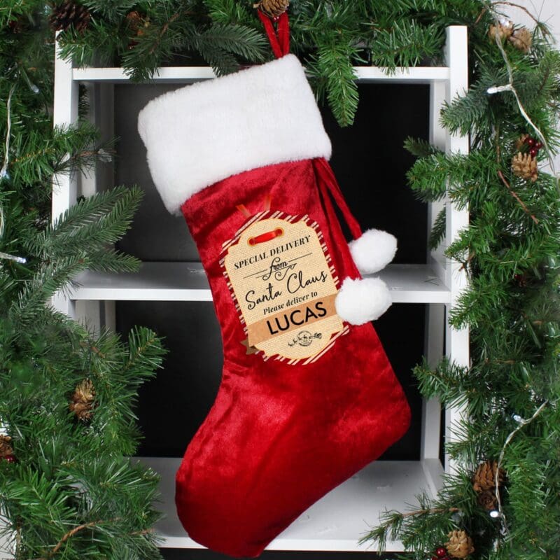 Personalised Special Delivery Luxury Red Stocking
