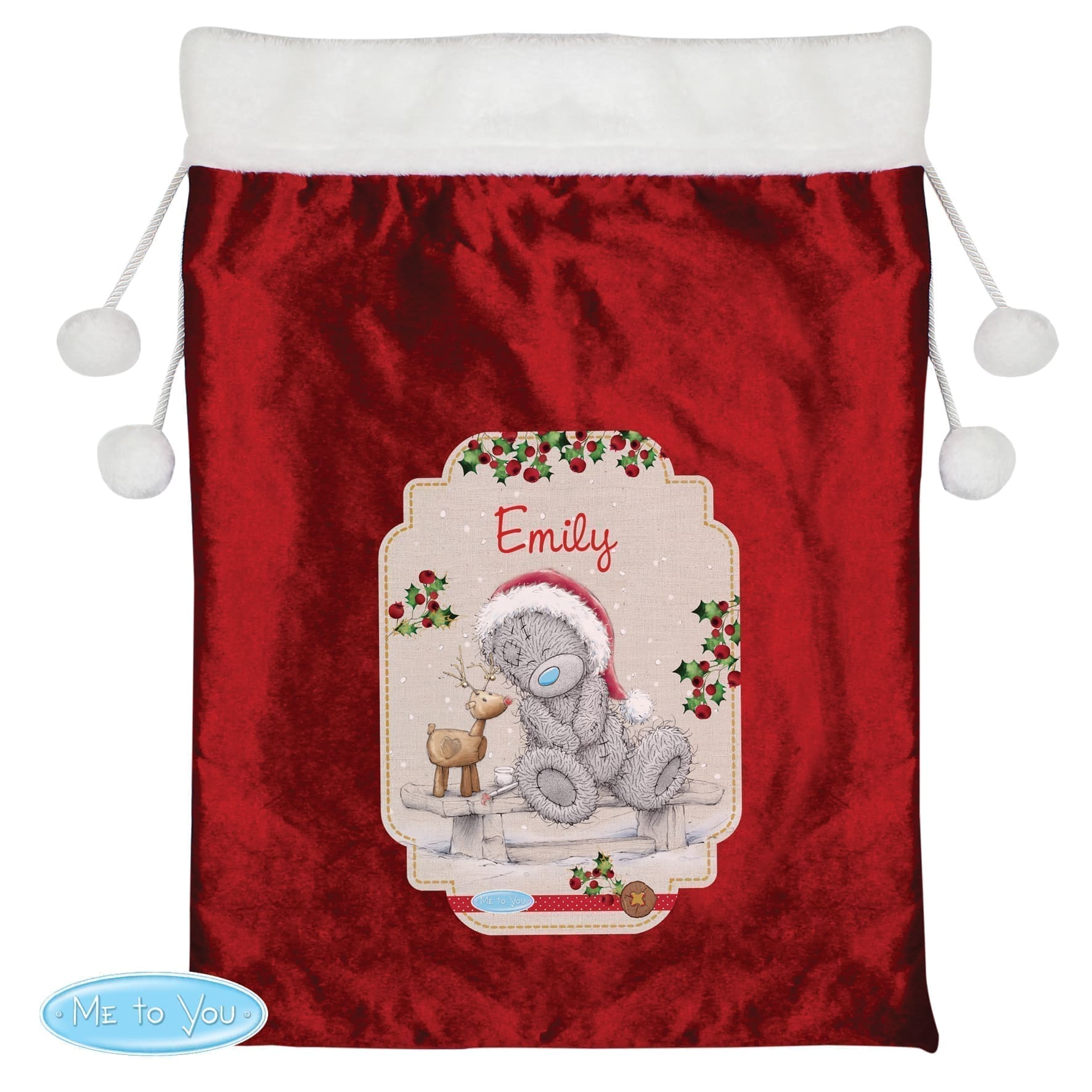Personalised Me to You Reindeer Luxury Pom Pom Red Sack