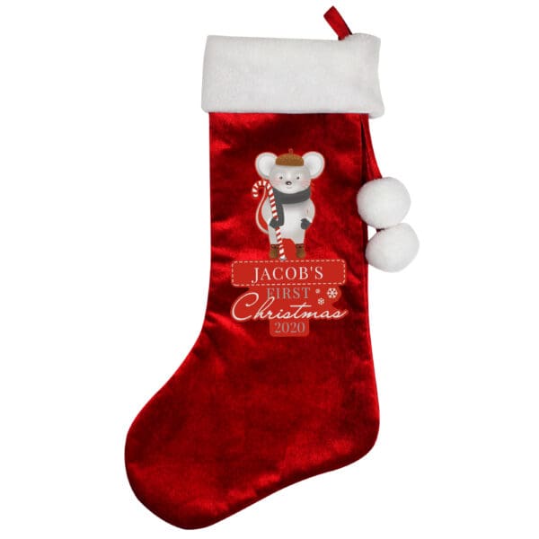 Personalised '1st Christmas' Mouse Red Stocking