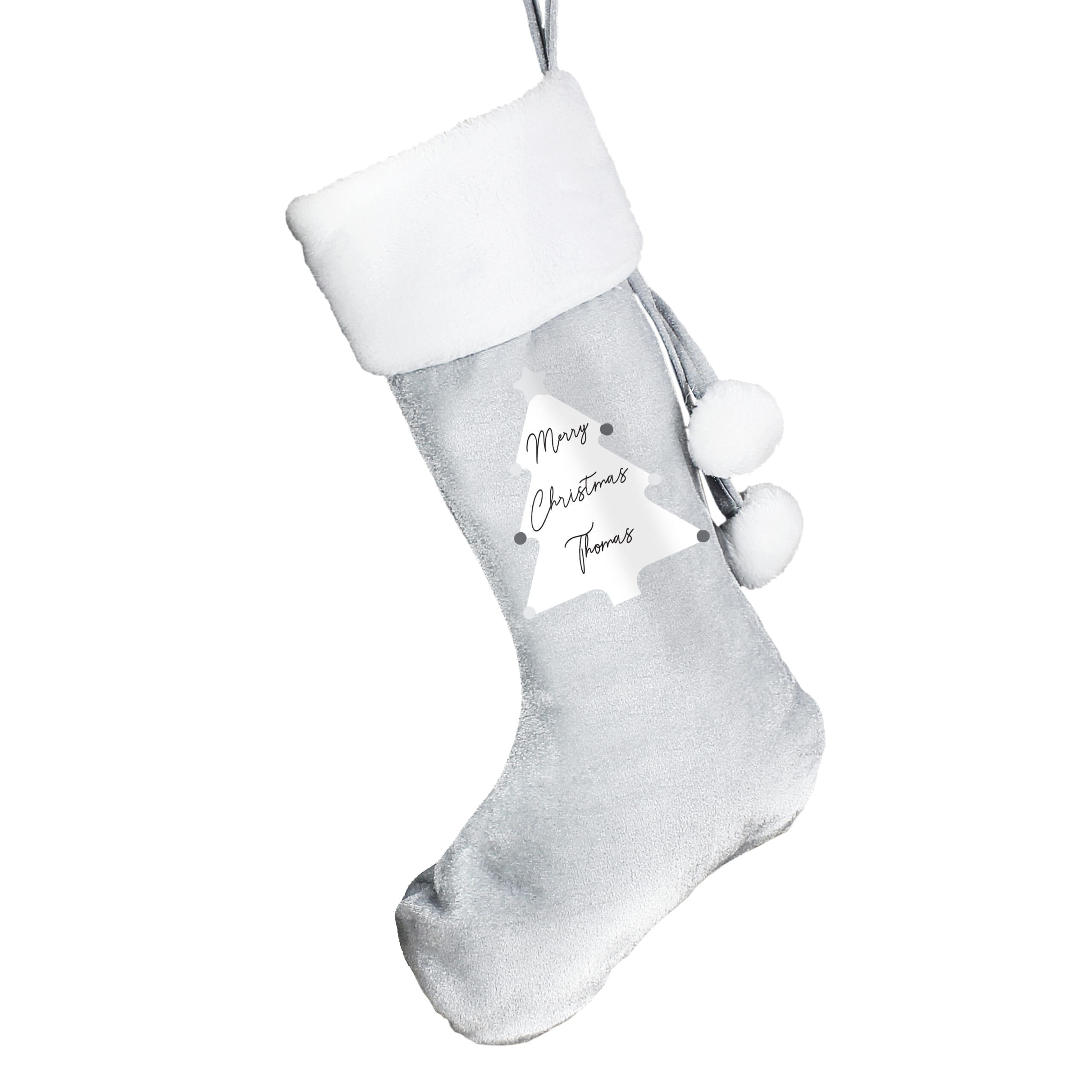 Personalised Christmas Tree Luxury Silver Grey Stocking 4 Personalised Christmas Tree Luxury Silver Grey Stocking