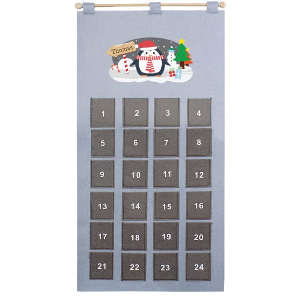 Personalised Christmas Penguin Advent Calendar In Silver Grey