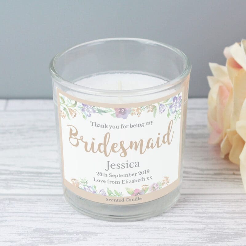 Personalised Bridesmaid 'Floral Watercolour Wedding' Scented Jar Candle