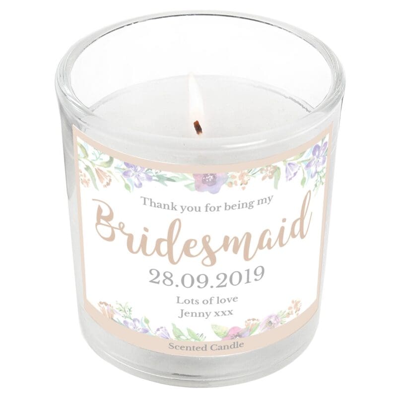 Personalised Bridesmaid 'Floral Watercolour Wedding' Scented Jar Candle