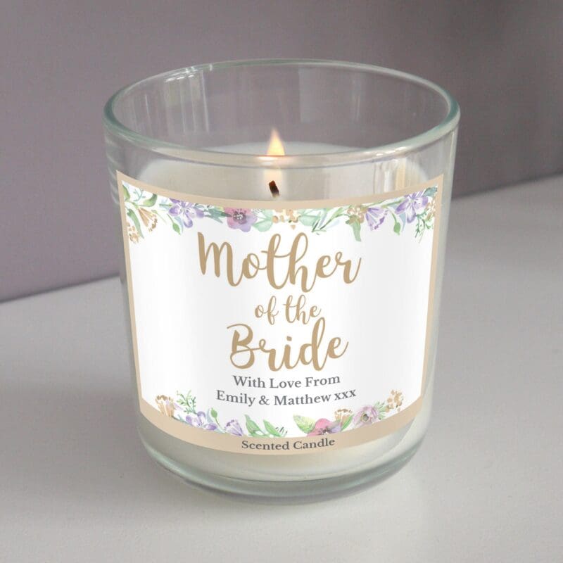 Personalised Mother of the Bride 'Floral Watercolour Wedding' Scented Jar Candle