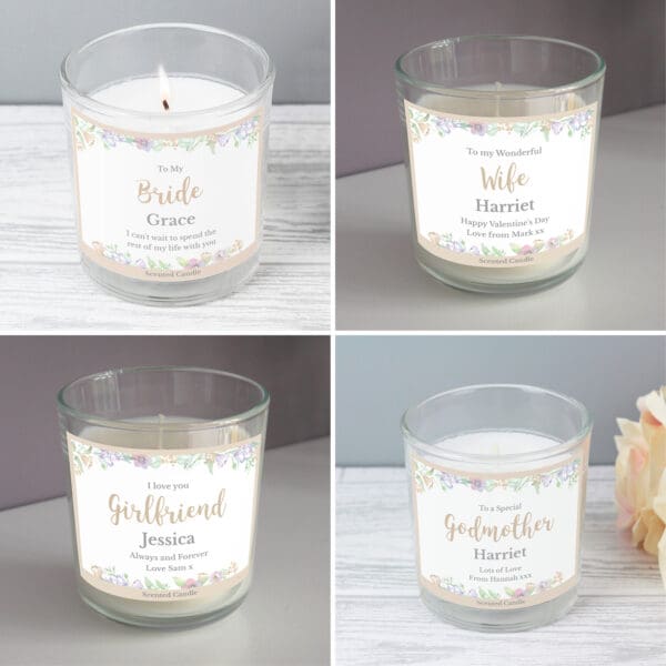 Personalised Floral Watercolour Scented Jar Candle