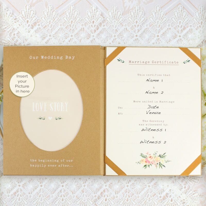Personalised Wedding Certificate Display Book