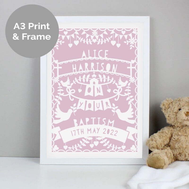 Personalised Pink Papercut Style A3 White Framed Print