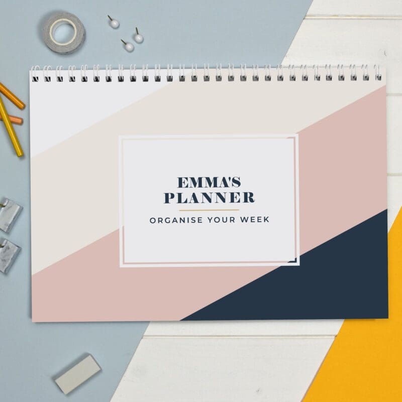 Personalised Free Text Navy & Blush A4 Desk Planner