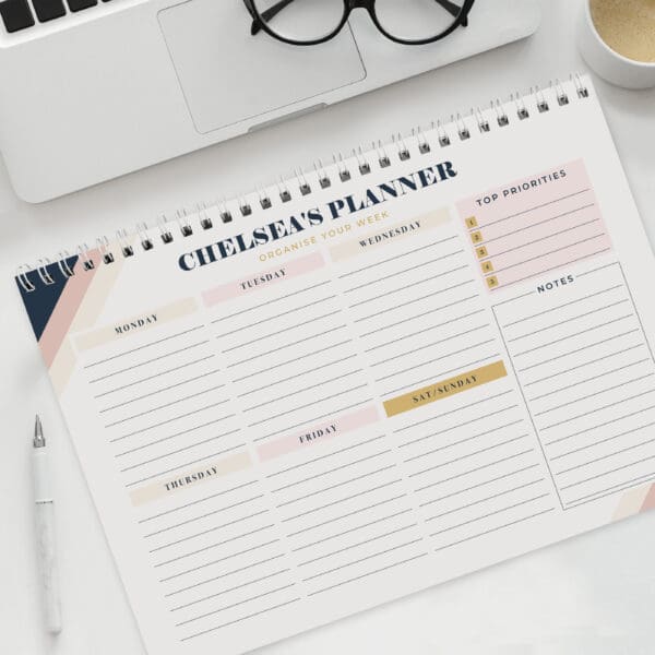 Autumn Clean: Back-to-School Edition 2 Personalised Free Text Navy & Blush A4 Desk Planner