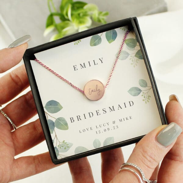 Personalised Botanical Sentiment Rose Gold Tone Necklace and Box