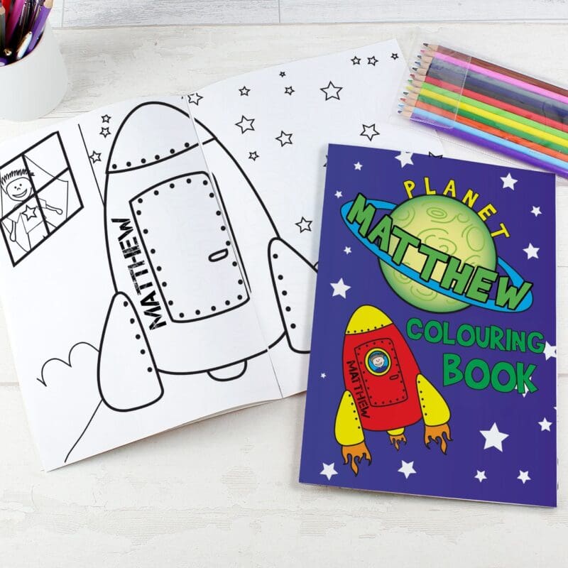 Personalised Space Colouring Book with Pencil Crayons