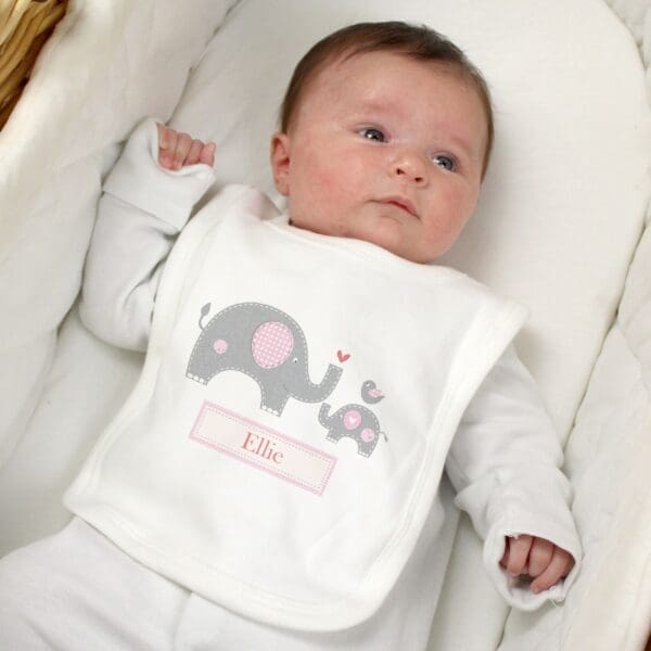 Personalised Pink Elephant 0-3 Months Baby Bib