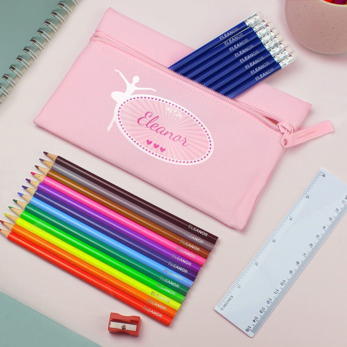 Pink Ballerina Pencil Case with Personalised Pencils & Crayons - ForYou.ie
