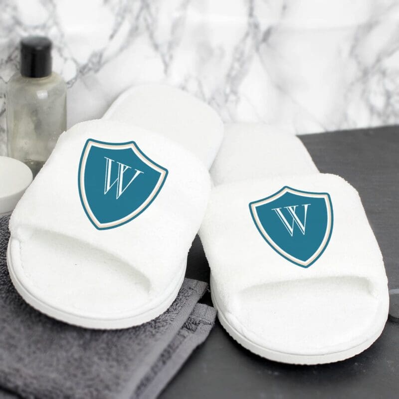 Personalised Mens shield Initial Velour Slippers