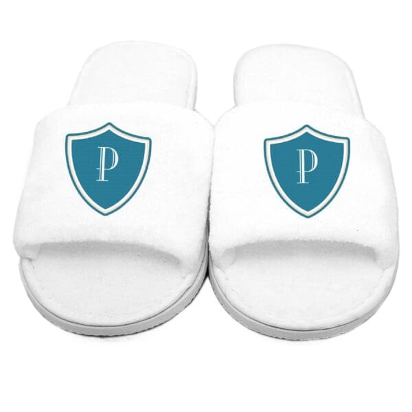 Personalised Mens shield Initial Velour Slippers