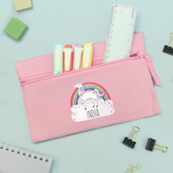 A Gift To Be Remembered Personalised Back to School Stationary 3 Personalised Unicorn Pink Pencil Case