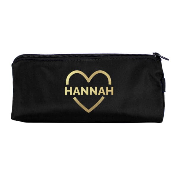 Personalised Gold Heart Black Pencil Case