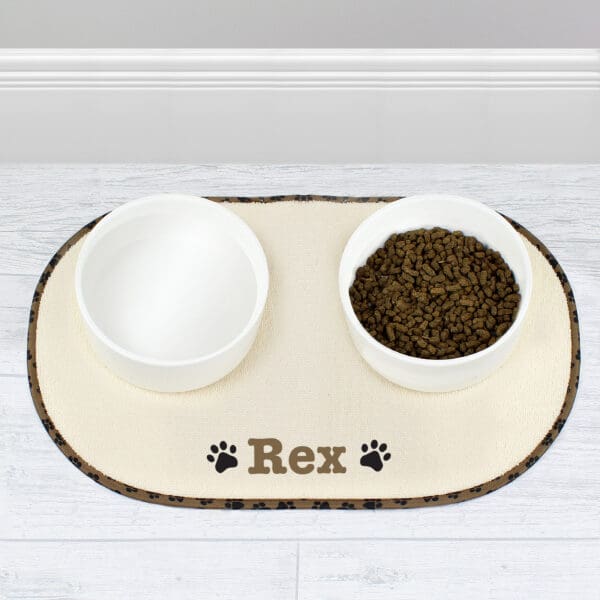Personalised Brown Microfibre Paw Print Pet Bowl Mat 28 Personalised Brown Microfibre Paw Print Pet Bowl Mat