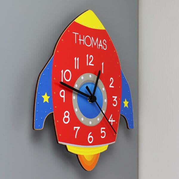 Personalised Space Rocket Shape Wooden Clock
