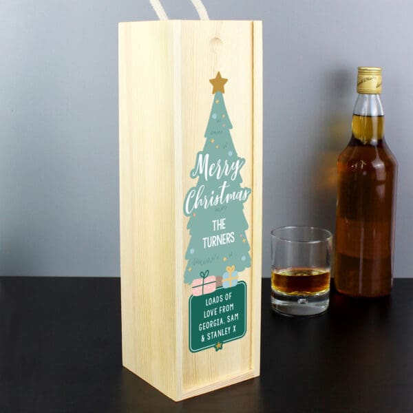 Personalised Merry Christmas Wooden Bottle Box