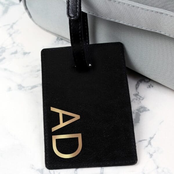 Personalised Gold Initials Black Luggage Tag 12 Personalised Gold Initials Black Luggage Tag