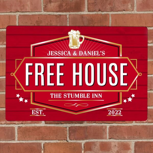 Personalised Free House Red Metal Sign 22 Personalised Free House Red Metal Sign
